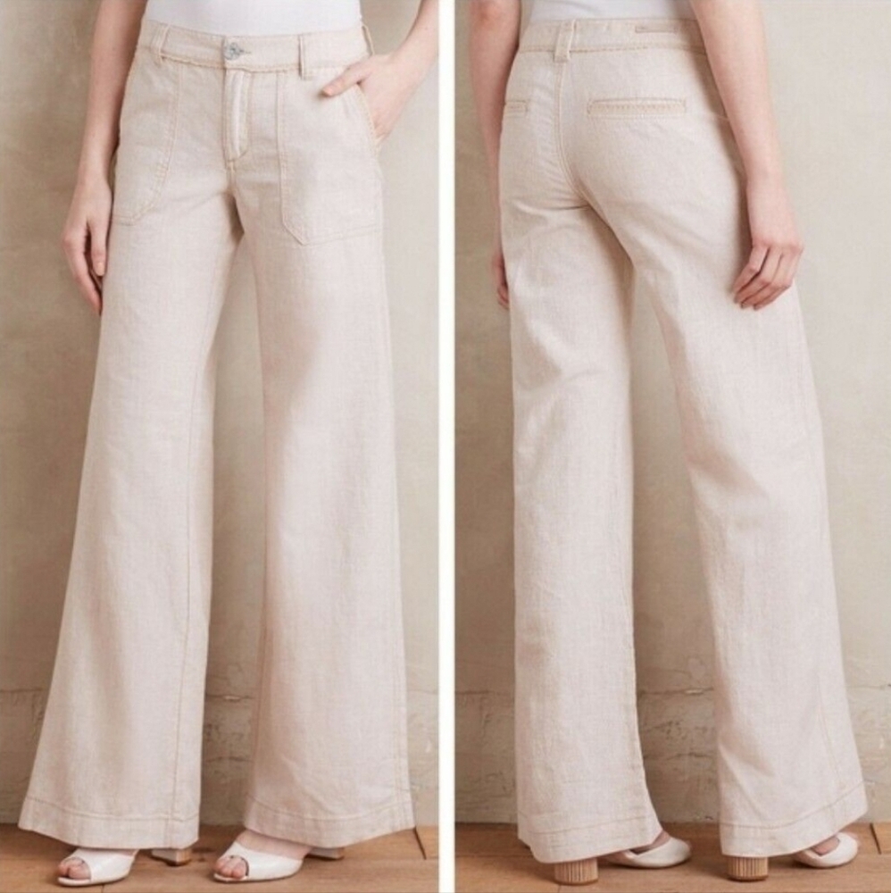 {} PILCRO & THE LETTERPRESS wide leg pinstripe pant 0 crochet lace linen trouser